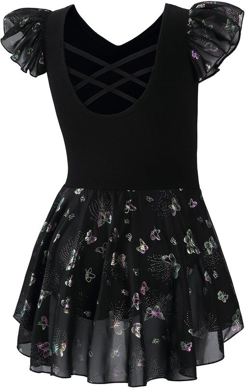DIPUG Ballet Leotards for Girls - Shiny Toddler Dance Outfit with Skirt & Butterfly Design