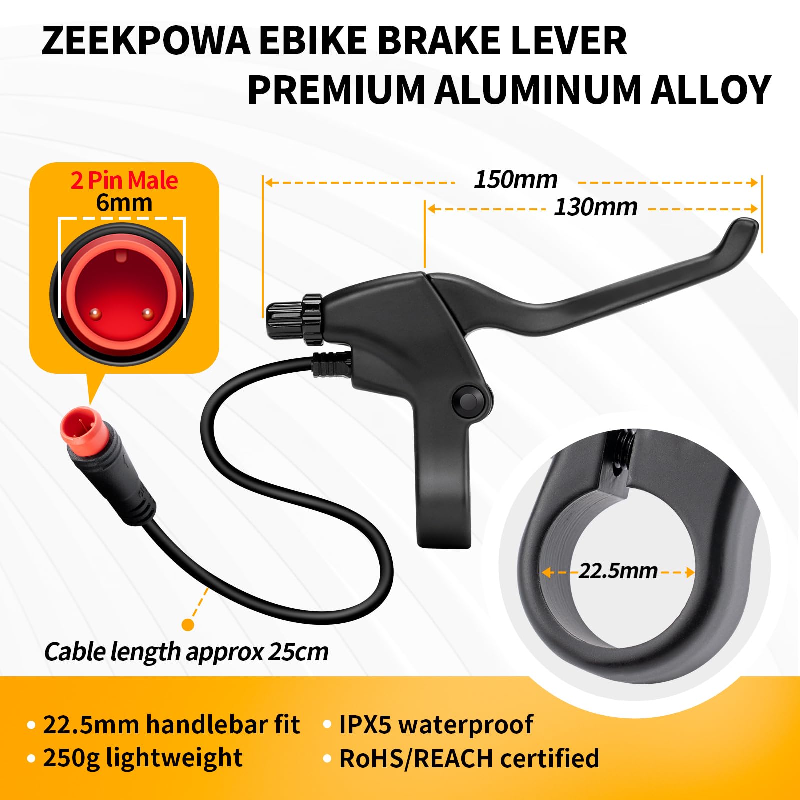 Zeekpowa Ebike Brake Levers 2 Pin Connector 2 Wires Left & Right Electronic Brake Lever for Electric Bicycle E-Bike Scooter (1 Pair)