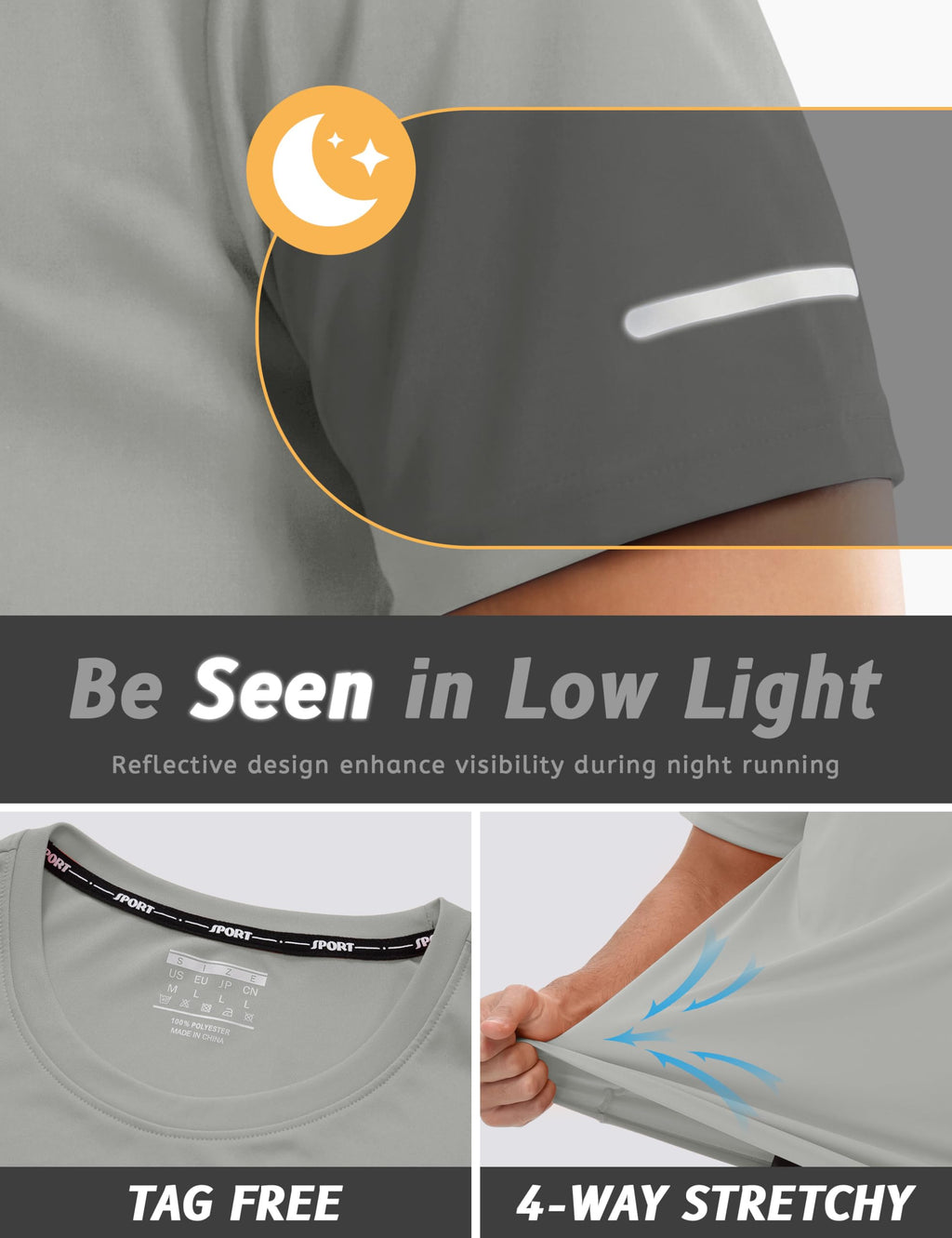 TACVASEN Mens Workout T Shirts Dry Fit Gym Shirts Short Sleeve Athletic Running Tshirts Sun Protection Swim Shirt Grey L