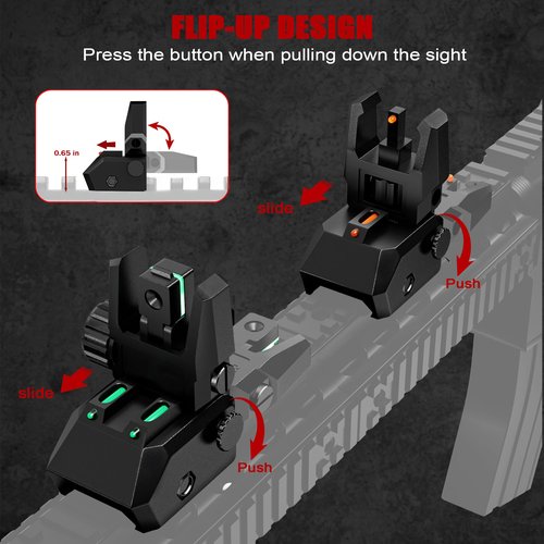 TRSAIM Fiber Optic Sights, Flip Up Front and Rear Sights with Green Red Fiber Optics Dots,Tool-Free Adjustable Nylon Sights Rapid Transition (Black)