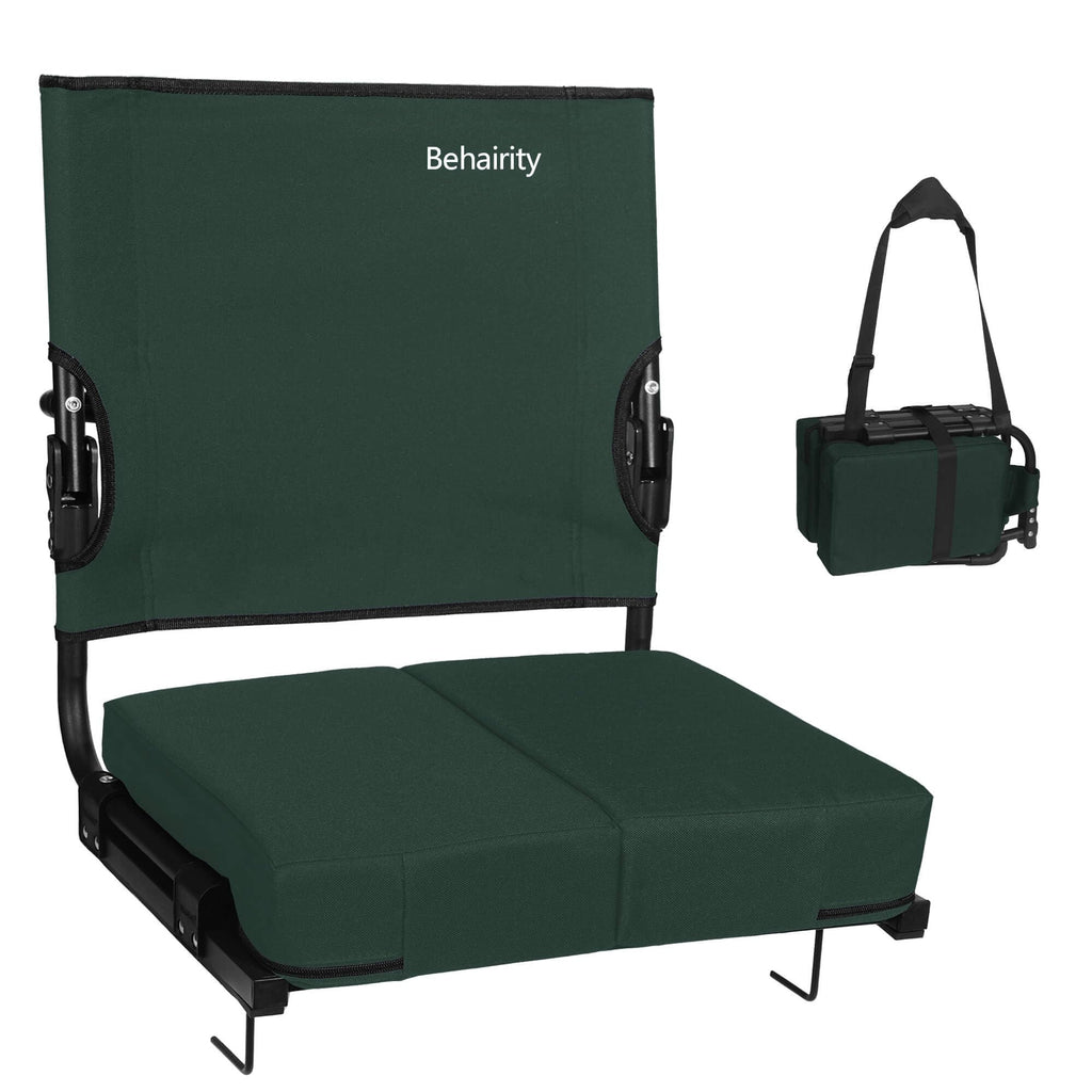 behairity Portable Stadium Seat for Bleachers with Back Support, Wide Padded Bleacher Chair with High Back and Thick Cushion for Adults, Folding Stadium Chair for Football Sports Events (Green)