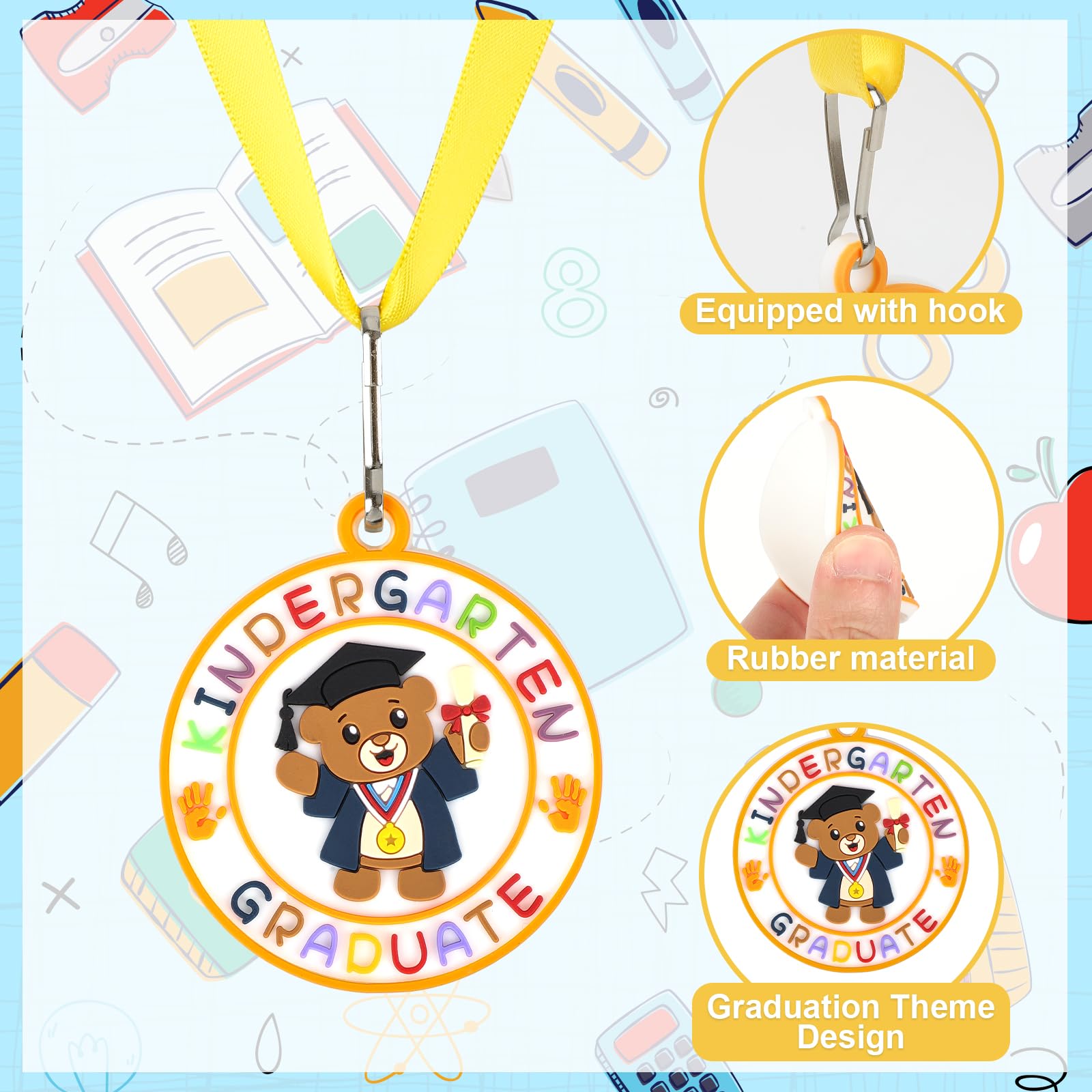 Hedeey Kindergarten Graduation Medal for Kids Preschool Pre-k Graduation Award Medals with Neck Ribbon for School Student Graduation Party Gifts Favors(24 Pcs, 2 Inch)