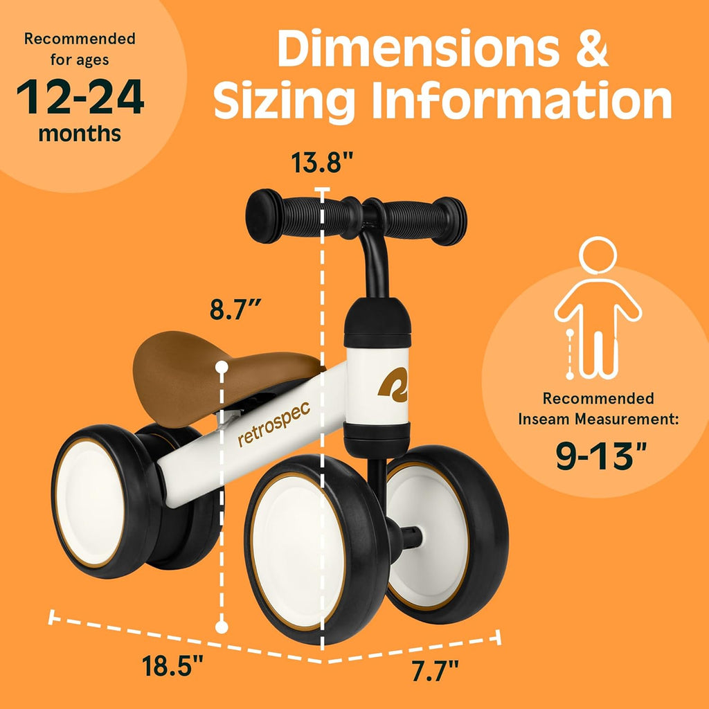 Retrospec Cricket Baby Balance Bike - 4-Wheel Ride-On Toy for Toddlers 12-24 Months | Perfect First Birthday Gift