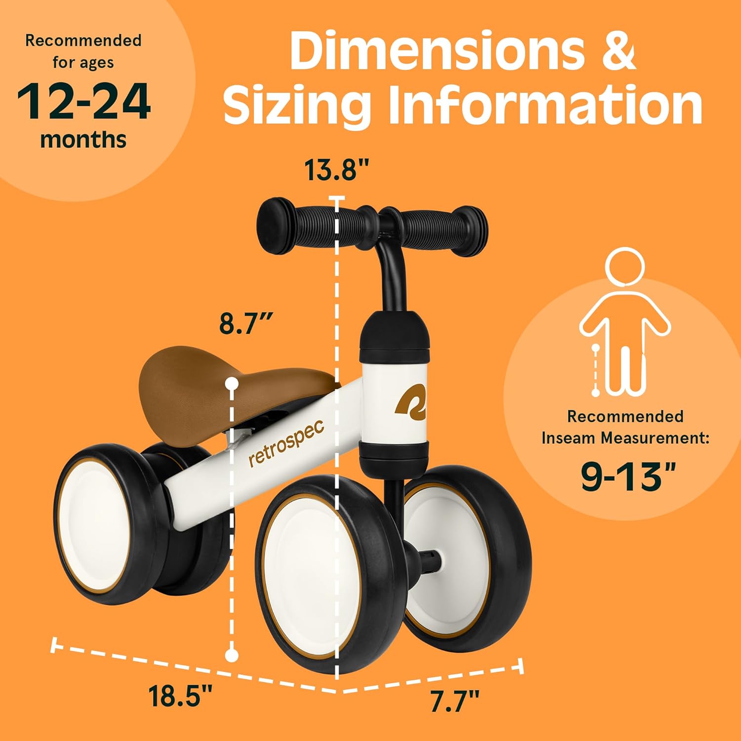 Retrospec Cricket Baby Balance Bike - 4-Wheel Ride-On Toy for Toddlers 12-24 Months | Perfect First Birthday Gift
