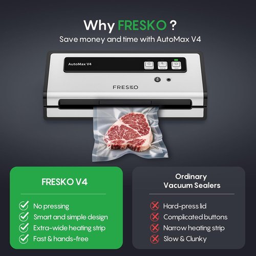 FRESKO Vacuum Sealer Machine - Automatic Bag Detection & Double Heat Seal | Starter Kit Included