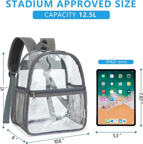 Fammart Clear Backpack Stadium Approved 12x6x12 - Kids & Small Adult Transparent Backpack for School, Work, Sports, Concerts - Clear Bag