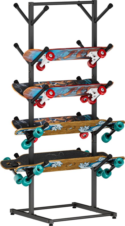 Tuohours Skateboard Racks Floor Stand Holder, Freestanding 5-Tier Skateboard Storage Organizer Hanger, Skateboards Display Rack for Deck, Longboard, Skateboard Rack for Garage, Black