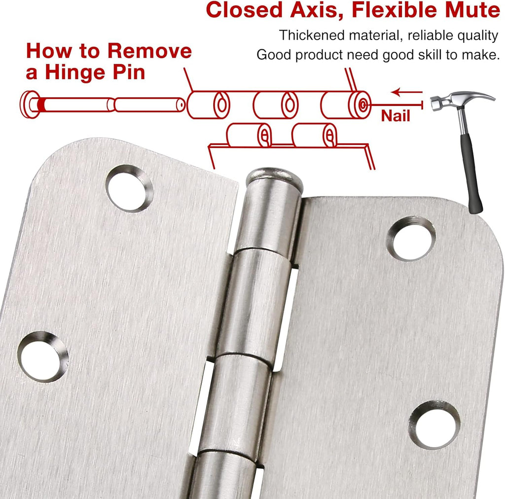 Cando 18-Pack Satin Nickel Door Hinges - Heavy Duty 3.5 Inch x 1/2" Rounded 5/8 Radius for Interior Doors