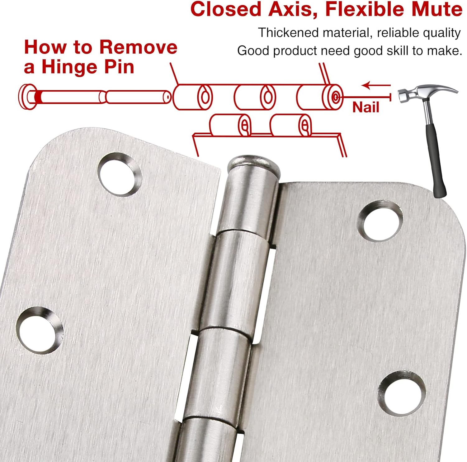 Cando 18-Pack Satin Nickel Door Hinges - Heavy Duty 3.5 Inch x 1/2" Rounded 5/8 Radius for Interior Doors