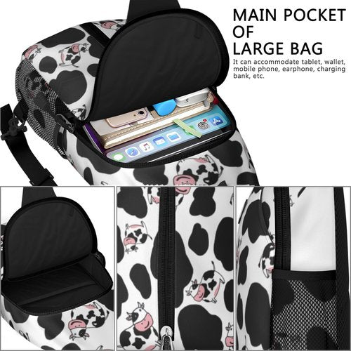 Wakasui Cow Crossbody Sling Backpack Mini Water Resistant Sling Bag with Adjustable Chest Strap Backpack for Outdoor Hiking Cycling Sports– Cow Lover Gifts For Woman