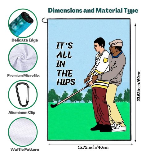 Funny Golf Towel, Printed Golf Towels for Golf Bags with Clip, Golf Gift for Men Husband Boyfriend Dad, Birthday Gifts for Fan - It's All in The Hips