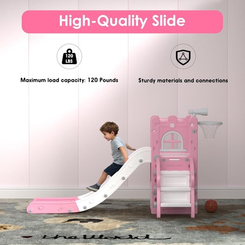 LulliSpace 6 in 1 Toddler Slide - Versatile Kids Playset with Basketball Hoop & Telescope | Indoor/Outdoor Fun