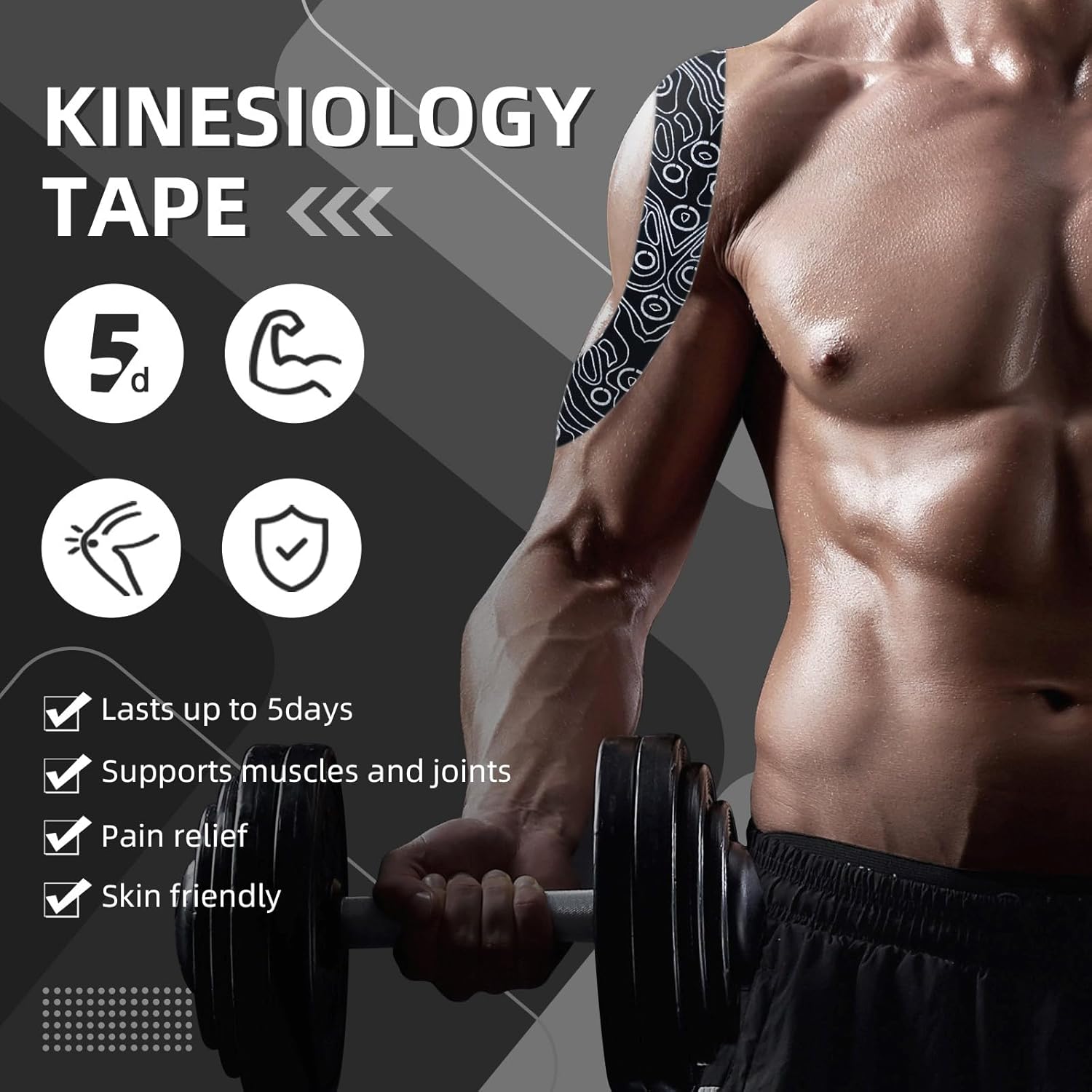 OK TAPE Kinesiology Tape - Pro Adhesive, Water-Resistant, Elastic Athletic Tape | 103 Feet, Black, Latex-Free
