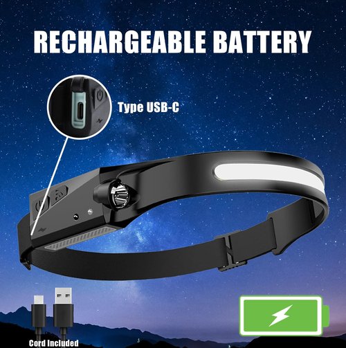 Grip XPE LED Headband Light - 220 Lumens - 5 Modes - 180 Degrees - Motion Sensor Activated - Water Resistant - Running, Camping, Hiking, Auto