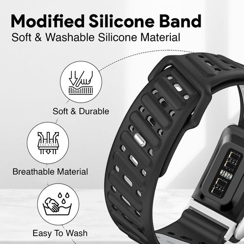 DADO Modified Silicone Sport Replacement Band Compatible with WHOOP 5.0, One, Peak, and Life Fitness Tracker – Breathable, Durable & Comfortable | Not for Whoop Gen 4 (Black Grey, Life/MG)