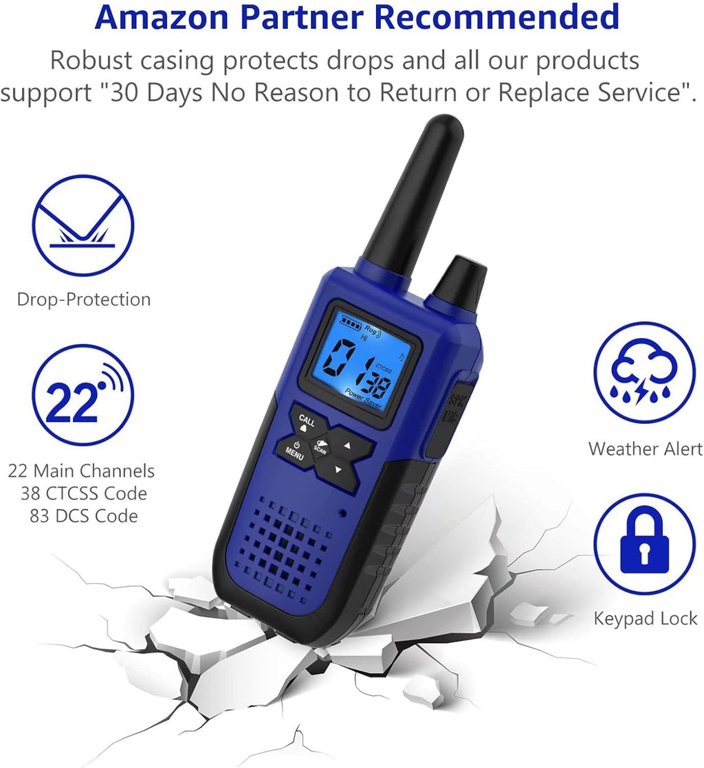 Topsung Walkie Talkies - Long Range Rechargeable 2-Way Radios with Earpiece | NOAA Weather Alert - 4 Pack for Family Adventures