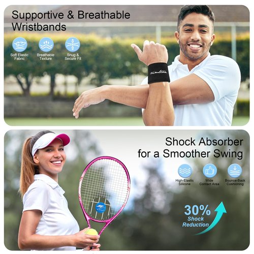 SIMTION 27 Inch Tennis Rackets Set, 2 Player Pre-StrungTennis Racquets for Adults, 2 Overgrip Tapes, 3 Balls, 2 Wristbands and Carrying Bag, for Beginner and Professional (Rose Pink & Blue)