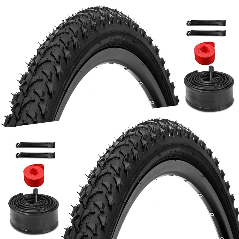 26x1.95 Inch Mountain Bike Tires & Tubes Set (2 Pack) Foldable, Schrader Valve