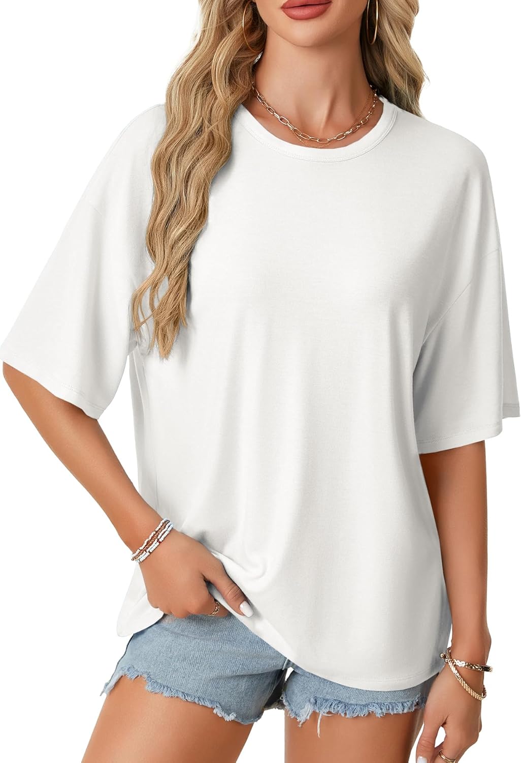 Rooscier Women's Open Back Workout Top - Oversized Backless Half Sleeve Y2K T-Shirt Blouse