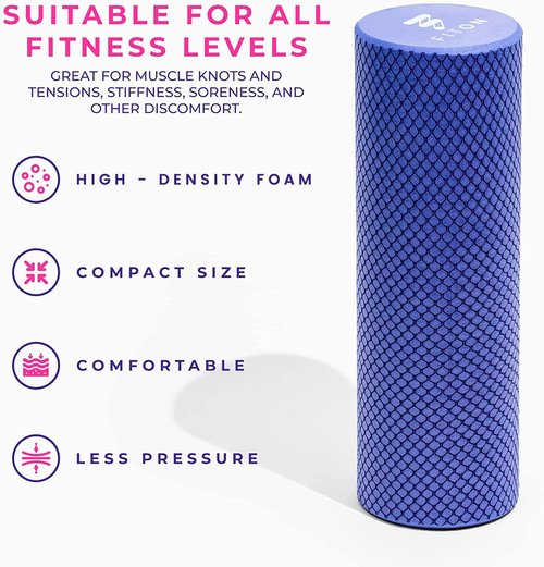 FitOn Recovery Foam Roller - High Density Muscle Massage Roller for Deep Tissue Relief | Compact 12"x4", Purple