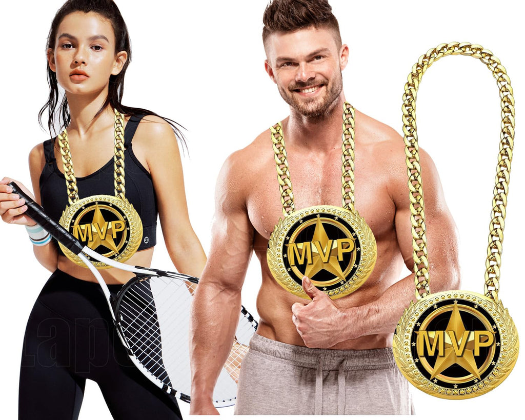 Greatest of All Time Turnover Chain - 6" Big Gold Awards Medal Goat Trophy Necklace Champion Chain for Football Fantasy Basketball Soccer Sports Achievements MVP Turnover Chain Athlete Prize Gifts