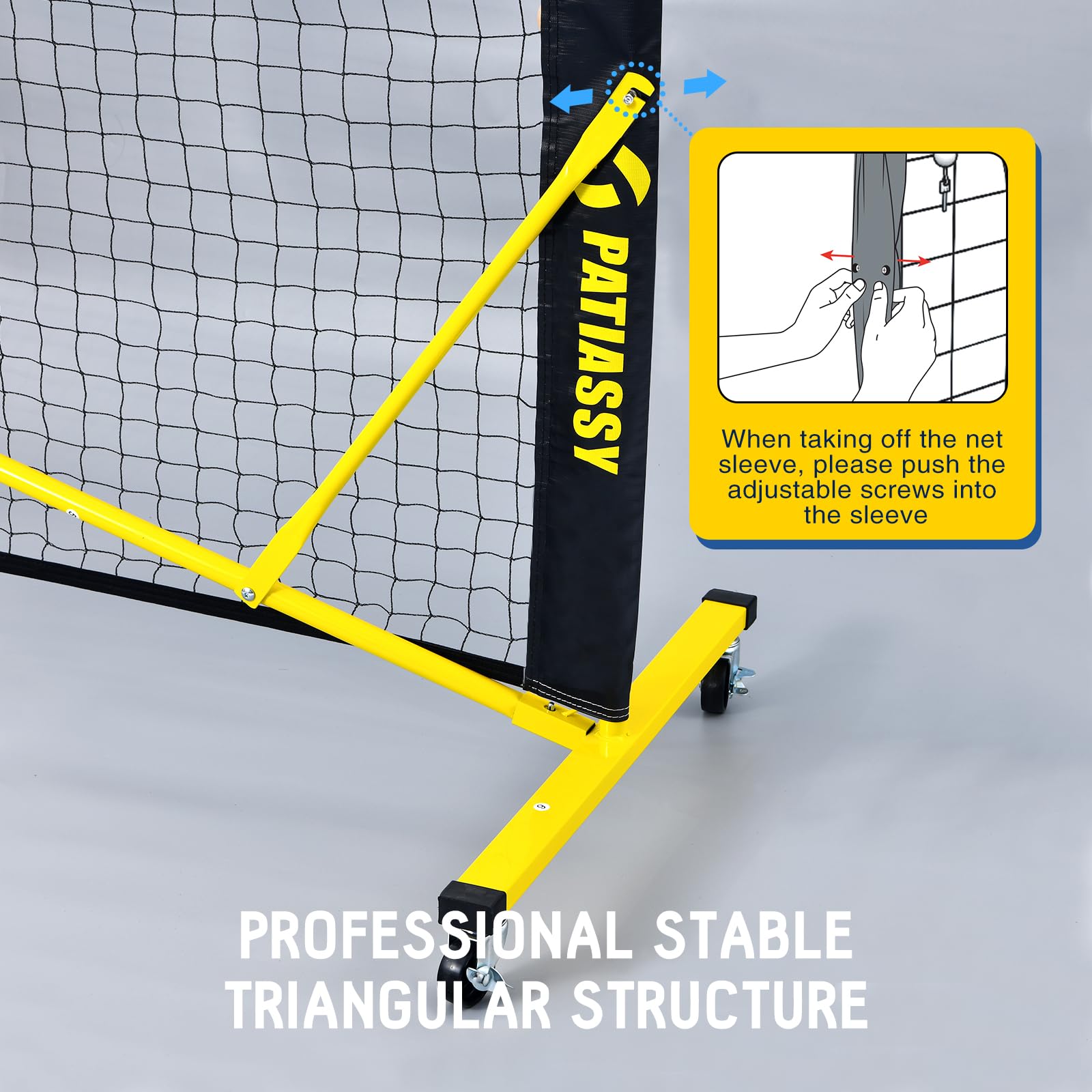 Patiassy Tournament-Grade Pickleball Net, IFP/USAPA Standards Regulation Size, Rust-Resistant Aluminum Frame with Tension System for Semi-Permanent or Mobile Use Blue
