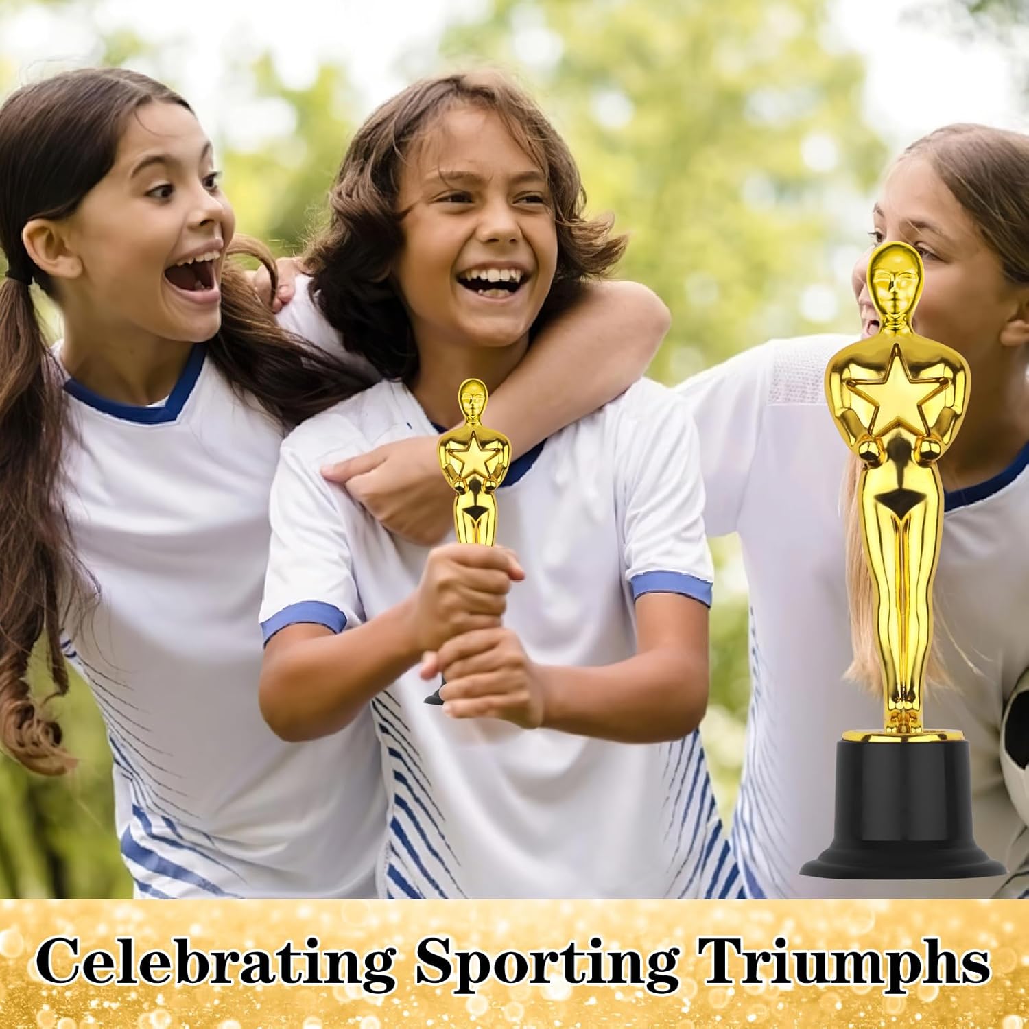 WINKIO Gold Award Trophies - Pack of 6 Mini Plastic Statues for Events, Sports & Appreciation Gifts