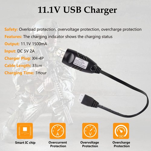 VICMILE 3S Airsoft Battery 11.1V 1400mAh Lipo Battery with Mini Tamiya Plug Rechargeable 30C High Discharge Rate Lipo Battery with Charger Fit for Airsoft Model Guns