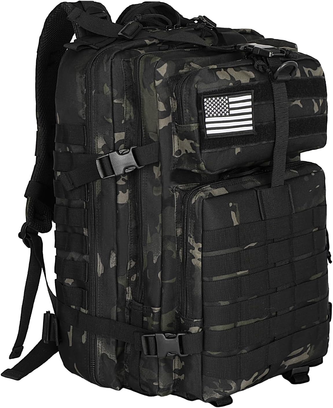 WOLT Military Tactical Backpack - 45L Molle Assault Pack | Heavy-Duty Rucksack for Hiking & Gym, Camouflage Black