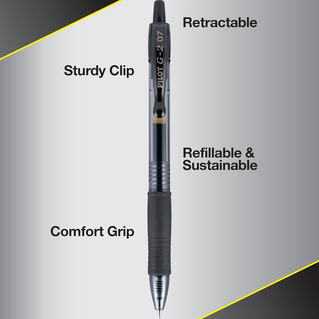 PILOT G2 Premium Gel Pens - Refillable & Retractable, Fine Point, Black Ink | 12 Count Pack