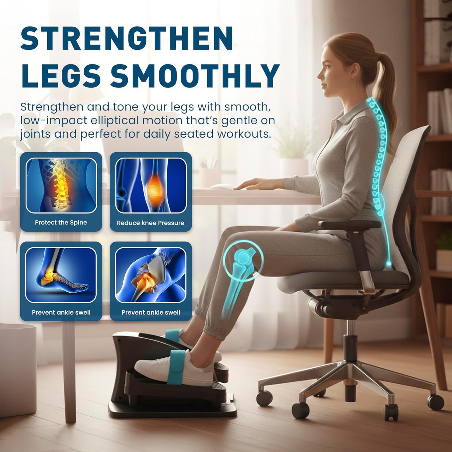 Under Desk Elliptical Machine - Electric Pedal Exerciser for Seniors & Adults | 12-Speed Quiet Leg Workout