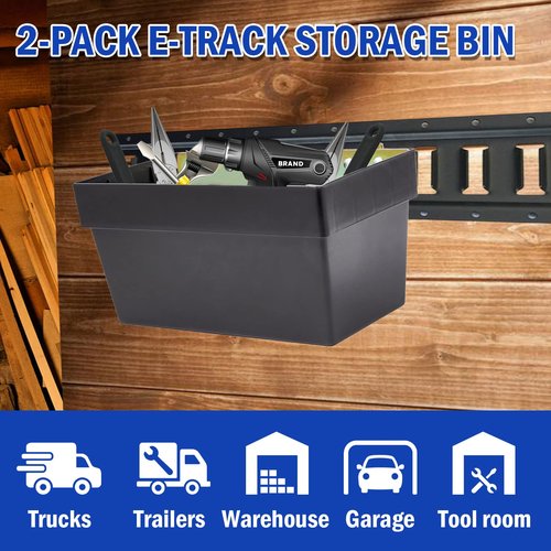 ERFEI 2 Pack E-Track Storage Bin for E-Track System E Track Accessories Storage Box for Trucks Easily Organizer Basket for Enclosed Trailer