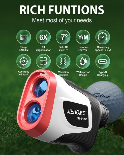 JIEHOME Golf Rangefinder with Slope 1100 Yards Laser Rangefinders Golfing Flag Locking Vibration Rechargeable Range Finder for Hunting/Golfing Professional Golf Accessories for Men Women