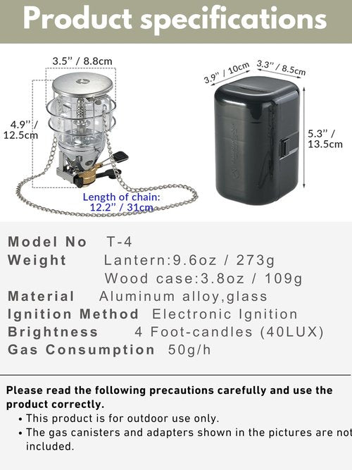 CAMPINGMOON Mini Gas Camping Lantern with Hanging Chain & Hard Case – 80W Equivalent Brightness, Adjustable Dial, Outdoor Portable Butane Lamp for Hiking, Backpacking, Emergency, Tent Lighting T-4