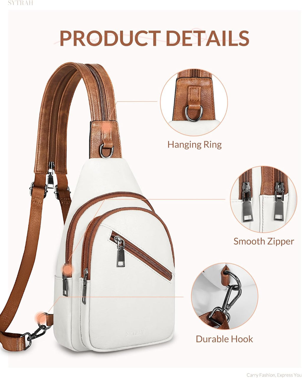 Skiennix Sling Bag for Women - Trendy Vegan Leather Crossbody Backpack | Dual-Purpose Strap, Beige Brown