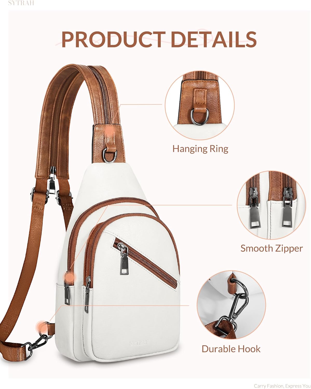 Skiennix Sling Bag for Women - Trendy Vegan Leather Crossbody Backpack | Dual-Purpose Strap, Beige Brown