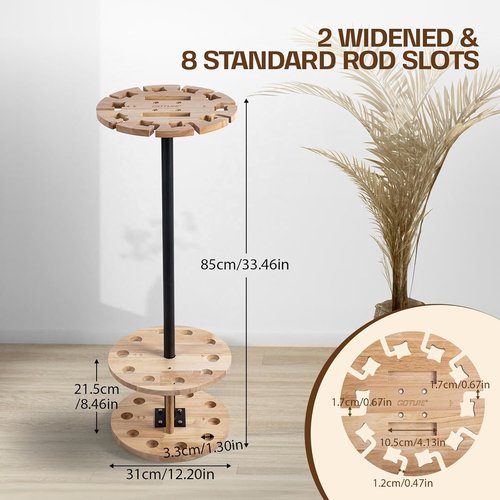 Goture Fishing Rod Holder - Garage Floor Stand for Up to 10 Rods | Solid Rubber Wood Storage Organizer