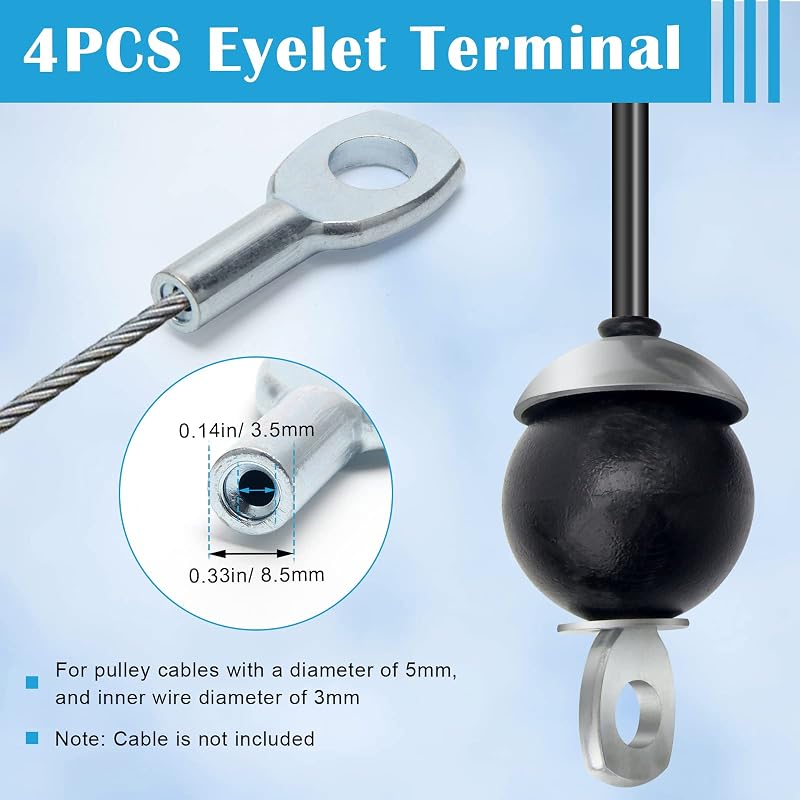 17Pcs Cable Attachments for Gym – 5mm Rope Pulley Replacement Kit with Gravity Balls & Terminals