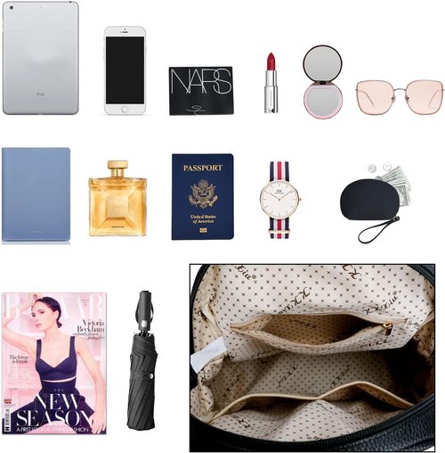 KKXIU Quilted Leather Backpack Purse - Stylish Travel Daypack for Women | Black Color