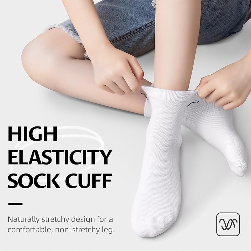 6 Pack Kids Crew Socks for School Uniforms - Soft Cotton Seamless Toe, White, Medium (A-White+Medium)