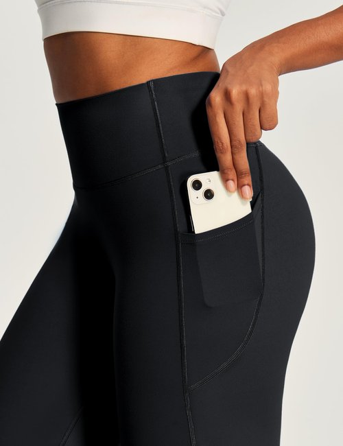 Heathyoga Butt Lifting Wide Leg Leggings with Pockets for Women Straight Leg Yoga Pants Women No Front Seam Workout Leggings Black