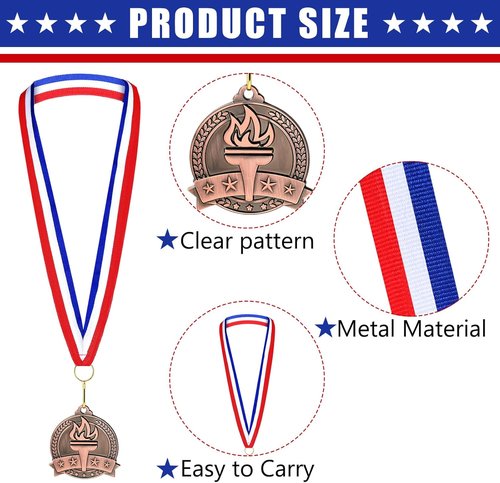 Landical Gold, Silver, Bronze Medals - 2" Torch Award Medals with Neck Ribbon for Sports Events