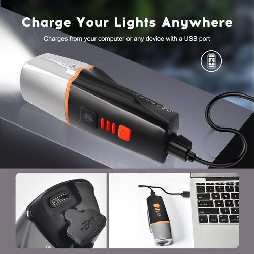 Spolite Bike Head and Tail Light Set, Smart Automatic Head Lamp, IP65 Waterproof, 5 Modes Taillight, Front and Rear Taillight Reflectors for Road, Mountain, Night Riding