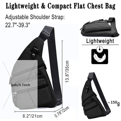 Midufrry Sling Bag Anti-Thief Crossbody Chest Shoulder Bag for Men Women Slim Personal Pocket Bag for Hiking Travel Daypack Backpack (Black), Small