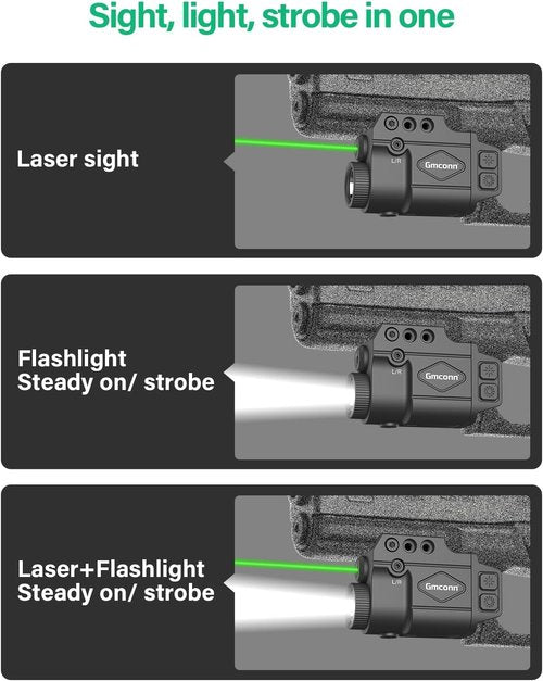 Gmconn Tactical Flashlight - 800 Lumen with Green Laser Sight & Rechargeable Strobe Function