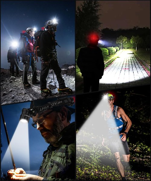 Spriak High Lumens LED Headlamp& 100H Using Time, USB Rechargeable Head lamp, 90° Adjustable Widebeam Motion Sensor Head Light with 5 Modes,Zoomable for Camping Running Hiking Hard Hat Headlamps 2pc