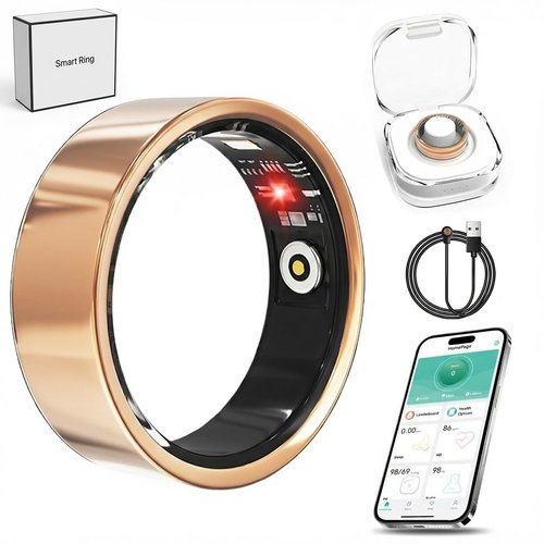 Luxelle Smart Ring Fitness Tracker with Sleep Monitor, Heart Rate, Blood Oxygen, Blood Pressure, Step Counter, 128 Sports Modes, IP68 Waterproof, Magnetic Charging, Compatible with iOS & Android