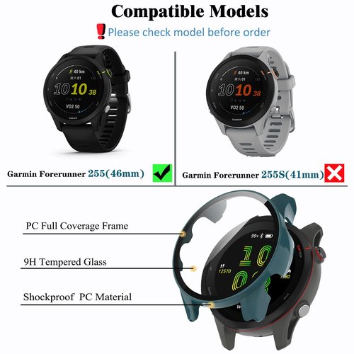 [4-Pack] Screen Protector Case with Tempered Glass Compitible with Garmin Forerunner 255 Smart Watch, Hard PC Case Screen Protector Cover Bumper Accessories for Women Men