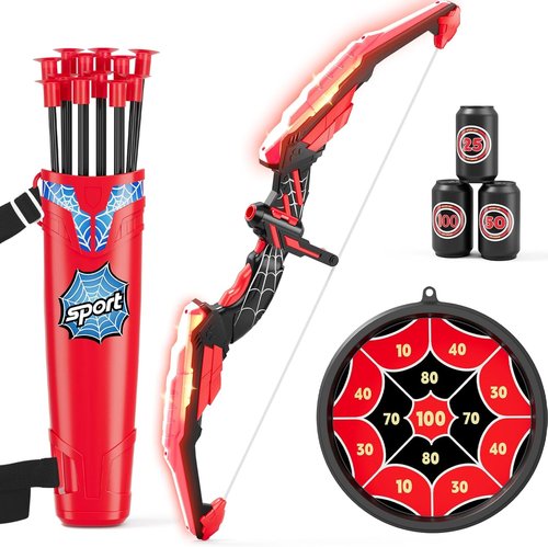 HYES Bow and Arrow Set - LED Light Up Archery Kit with 12 Suction Cup Arrows & Targets | Indoor Outdoor Fun for Kids Ages 4-12