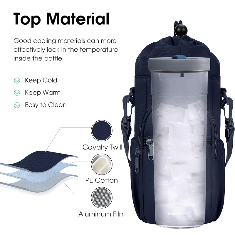 Navy Blue 40oz Insulated Crossbody Water Bottle Sling Bag with Phone Pocket